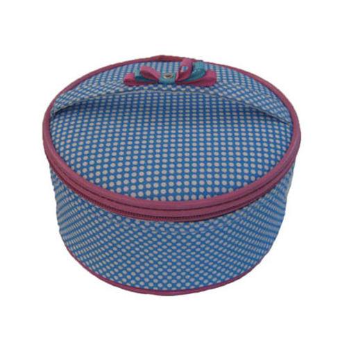 round promotional makeup and cosmetic bag with cute little plaid fabric