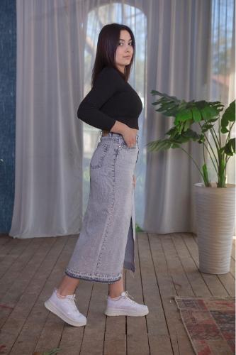 Women's High Waisted Long Denim Jean Skirt