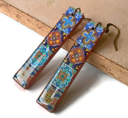 NATALIA - MEXICAN MIXED TILES BAR EARRINGS