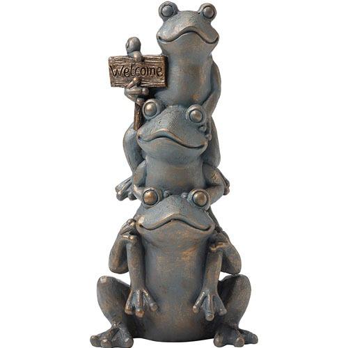 Welcome Sign Stacked Frog Garden Statue