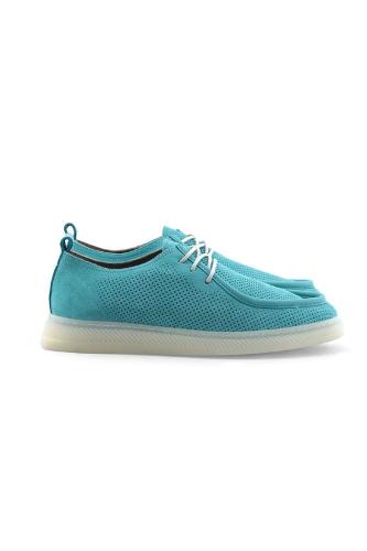 Turquoise Color Suede Leather Studded Women's Sisley Shoes