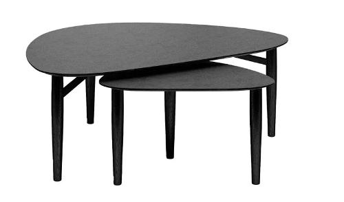 Katrine | Coffee table set | Dark grey stone look / Black lacquered oak