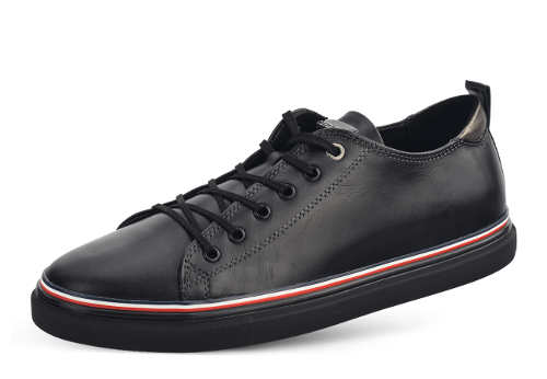 Men's sports loafers in black with red and white line