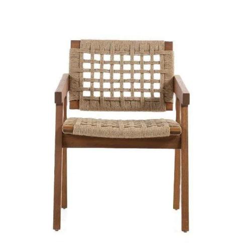 Wooden chair made of Iroko solid wood with rattan rope brown marino