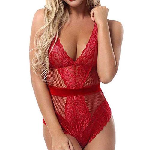 S-XXL Spaghetti Strap Sexy Lace Slim Fit Lingerie Bodysuit