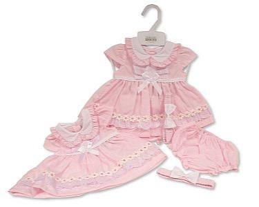 Baby Dress with Lace and Bows - Daisies