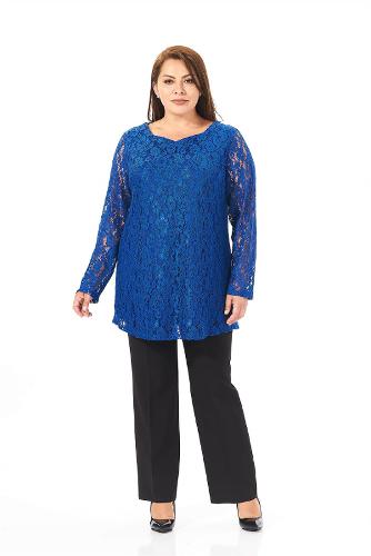 Large Size Sax Colored Lycra Lace Tunic