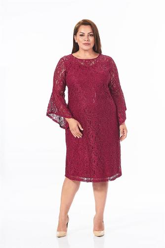 Large Size Cherry Color Spanish Sleeve Lace Dress