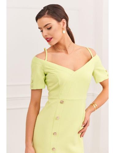 Elegant dress with carmen neckline lime 0484