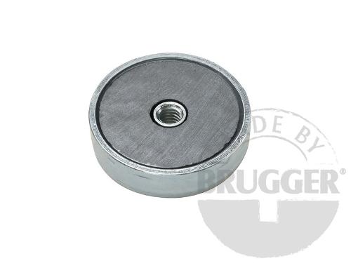 Flat pot magnets hard ferrite, with internal thread