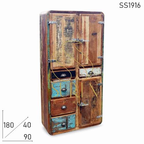 Indian Reclaimed Wood Fridge Pattern Wardrobe Furniture