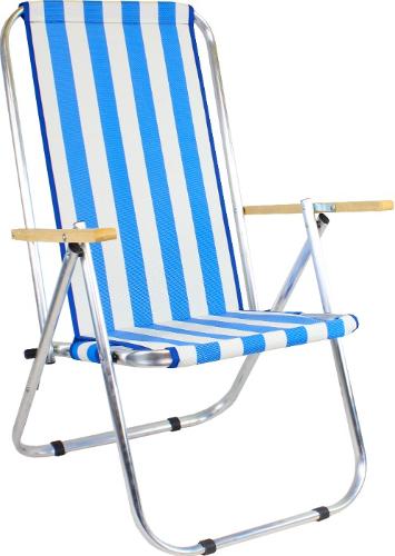 Lounger / beach chair white and blue mesh 150 kg