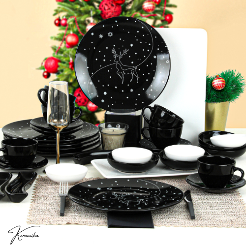 Keramika breakfast tableware set Snow Night stoneware tableware set for 6 