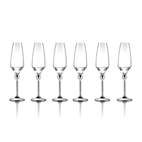 Magic Harmony Crystal & Stainless Steel Champagne Glasses, 6 pcs