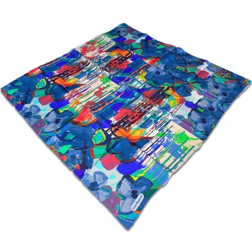 Cacharel Blue Mixed Pattern Twill Silk Scarf 885313-921