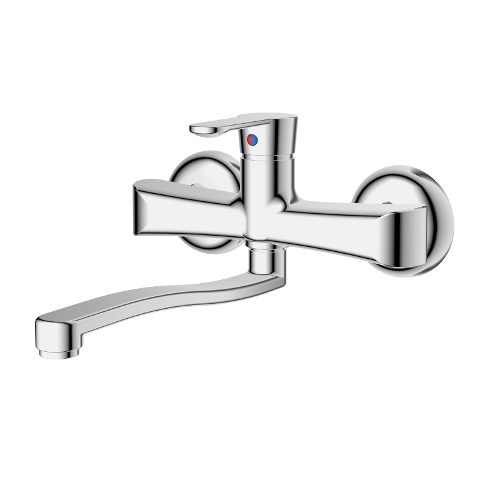 Single-lever wall mounted sink mixer with s spout