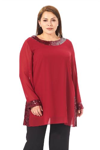 Large Size Claret Red Color Sequined Chiffon Tunic