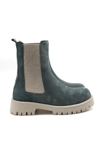 Green Suede Daily Genuine Leather Elastic Chelsa Women's Boots