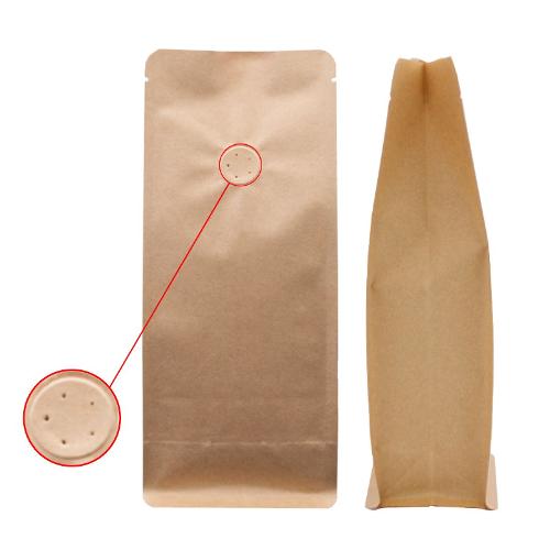 Flat bottom bag kraft paper brown High Barrier with valve 500g