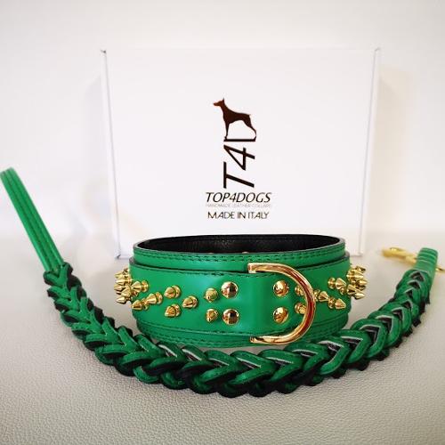 Mod. ROYAL GREEN DOG COLLAR AND LEASH