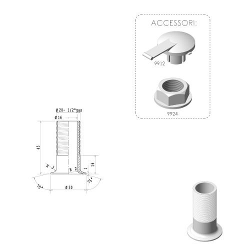 9901/1 - ½ Inch Drain, diameter 20, height 45, partially threaded