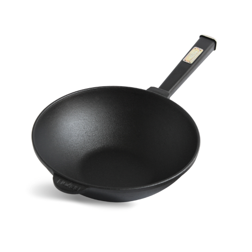 Cast iron frying pan with wooden Black handle WOK 2.2 l