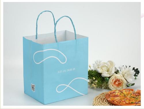 printed white kraft paper carry bag with twisted handle