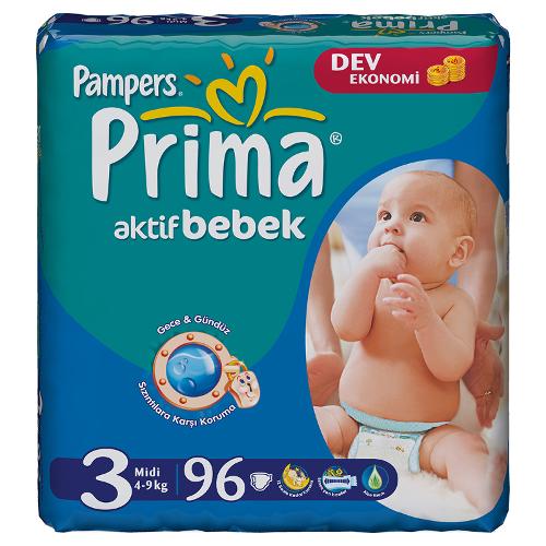 Pampers Prima Aktif Bebek 3 Midi, Diapers 4-9 Kg, 96 Pcs