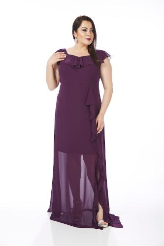 Plus Size Plum Color Frilly Chiffon Dress