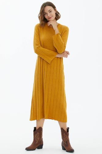 Zero collar derbili knitwear dress - sun