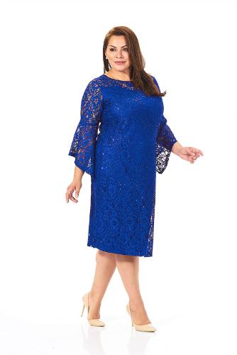 Large Size Sax Color Spanish Sleeve Lace Dress