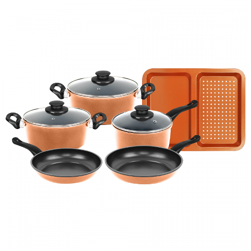 Herzberg HG-04838: 9 Pieces of Non-Stick Copper Cookware Set