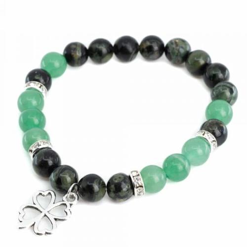 Gemstone Bracelet Aventurine/Labradorite with Four-leaf Clover