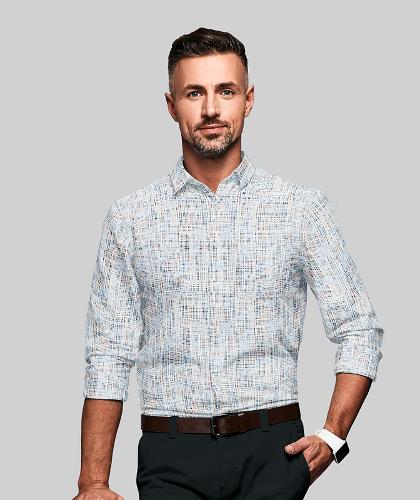 White Shirt With Blue And Red Motifs