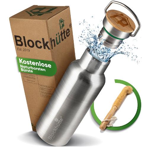 Stainless steel drinking bottle insulated I 750ml I with natural bristle brush