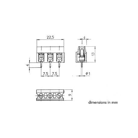 Screw Connecor Print 3 Poles 7.5mm Pitch