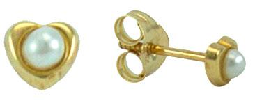 Gold heart & pearl stud earring