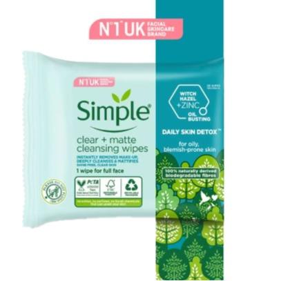 Simple Face Wipes Bio Detox Matte 20pc 