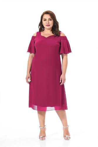 Plus Size Fuchsia Shoulder Detailed Chiffon Dress