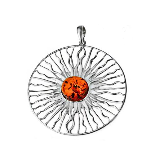 Silver pendants with amber