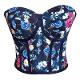 Navy Blue Floral Patterned Tie-Up Corset Bustier (FIYPER SANAL MAGAZACILIK)